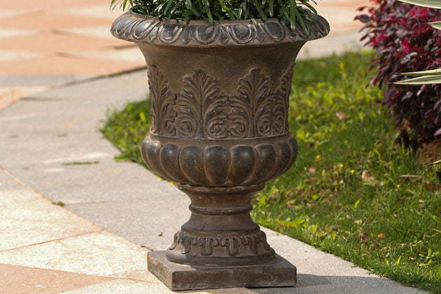 Cast iron urn planter is durable over time by its weather and pressure resistance