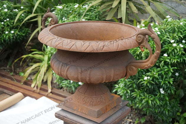 2) Antique Vintage Ornate Victorian Cast Iron Planters