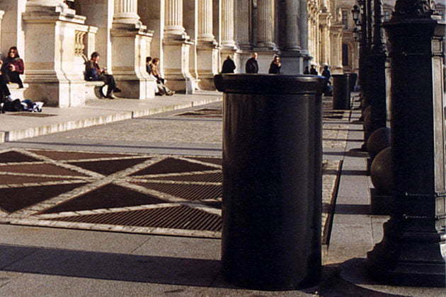 Dustbin made from cast iron is placed near the museum