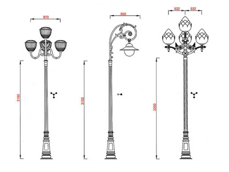 Green Cast Iron Base Street Furniture Lamp Post Dimension