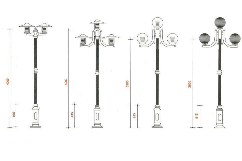 Modern Aluminum 4 Globe Street Lighting Dimension