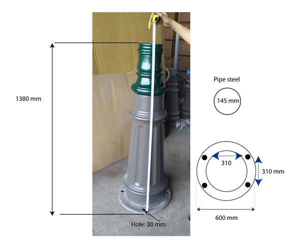 Green Cast Iron Base Street Furniture Lamp Post Base Dimension