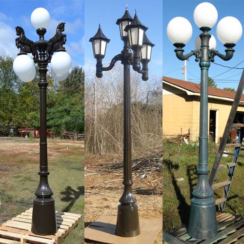 Contemporary Cast Iron Polished Round Base Outdoor Lamp Post