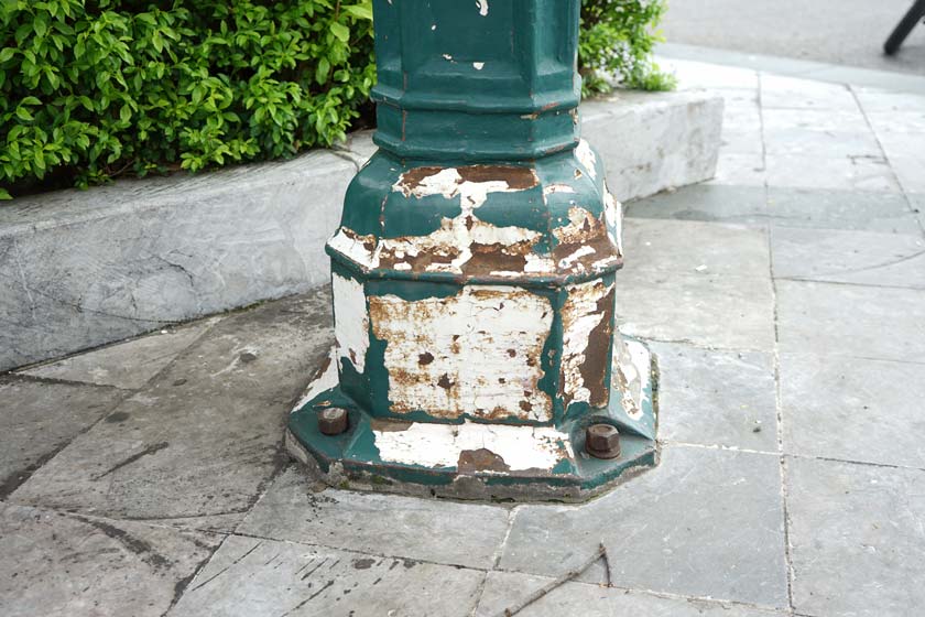Lamp post defects: rust, corrosion, wrap, crack, rotting